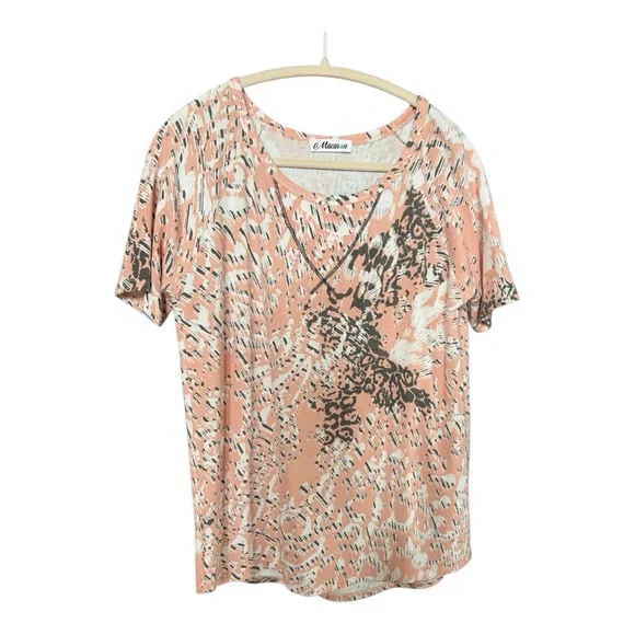 MACARON Peach and White Printed Short-Sleeve Top - Picture 1 of 5
